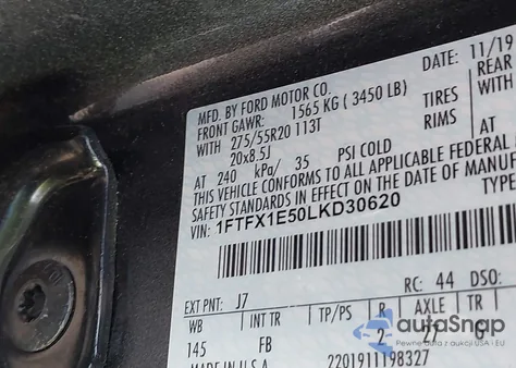 2020 Ford F-150 Xlt из США, поврежденный, VIN 1FTFX1E50LKD30620